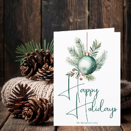 Tarjeta Festiva Ornamento verde Trendy Happy Holidays Script