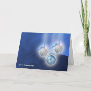 Tarjeta Festiva Ornamentos azules y plateados sobre fondo azul