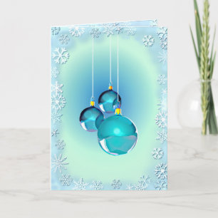 TARJETA FESTIVA ORNAMENTOS AZULES Y SNOWFLAKES DE SHARON SHARPE