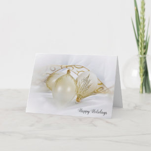 Tarjeta Festiva ornamentos blancos y dorados