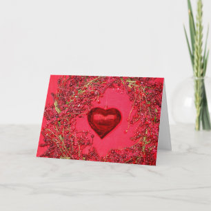 Tarjeta Festiva Ornamentos cardíacos en una carta de guirnaldas co