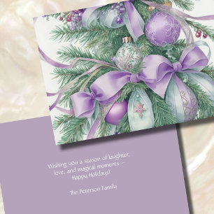 Tarjeta Festiva Ornamentos Cinta satinada Evergreen Púrpura Verde