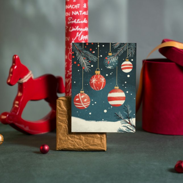 Tarjeta Festiva Ornamentos colgantes retro baubles rojos baubles n (Subido por el creador)