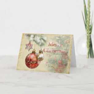 Tarjeta Festiva Ornamentos de árbol de vintage navideño