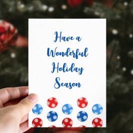 Tarjeta Festiva Ornamentos de color azul y rojo Navidades modernos