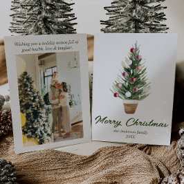 Tarjeta Festiva Ornamentos de color de agua Foto de árbol Feliz Na