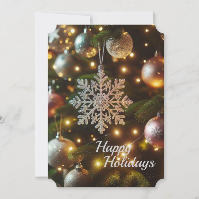 Tarjeta Festiva Ornamentos de copos de nieve de plata de vacacione (Anverso)