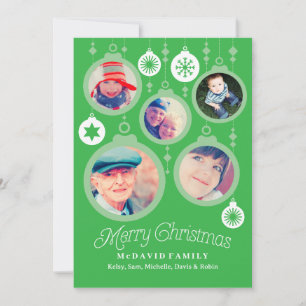 Tarjeta Festiva Ornamentos de fotos familiares de Navidades verdes