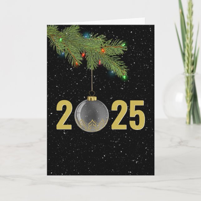 Tarjeta Festiva Ornamentos de navidades de 2025 en nieve (Anverso)