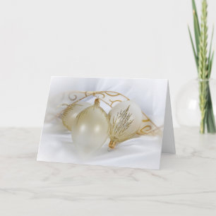 Tarjeta Festiva Ornamentos de oro de navidades sobre satén