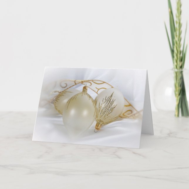 Tarjeta Festiva Ornamentos de oro de navidades sobre satén (Anverso)