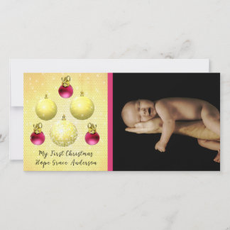 Tarjeta Festiva Ornamentos de oro y ciruela Mis primeros Navidades