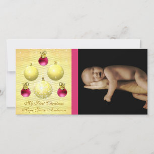 Tarjeta Festiva Ornamentos de oro y ciruela Mis primeros Navidades
