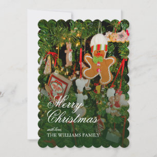 Tarjeta Festiva Ornamentos de pan de jengibre en el árbol