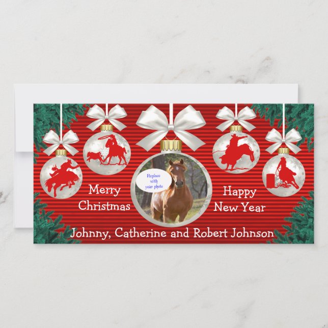 Tarjeta Festiva Ornamentos de rodeo Wreath Border Red Background P (Anverso)
