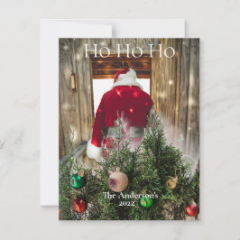 Tarjeta Festiva Ornamentos de Santa Ho Ho Ho con verde rojo person