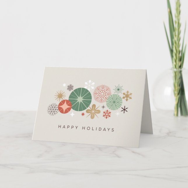 Tarjeta Festiva Ornamentos de vacaciones y estrellas (Anverso)