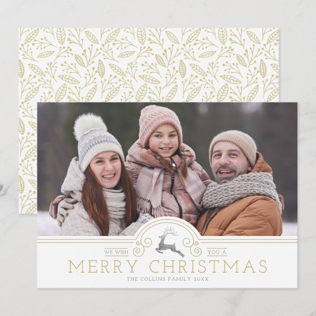 Tarjeta Festiva Ornamentos dorados Collage de caligrafía navideña (Anverso / Reverso)