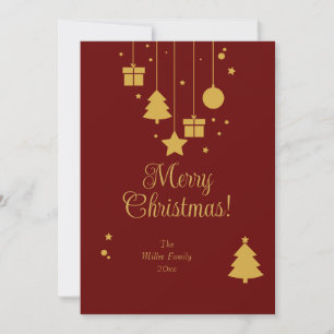 Tarjeta Festiva Ornamentos dorados rojos Navidades modernos