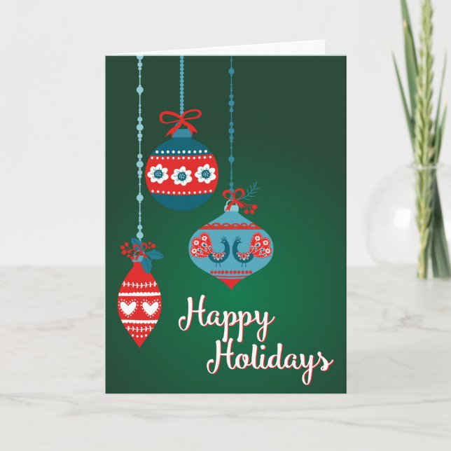 Tarjeta Festiva Ornamentos escandinavos Felices Fiestas (Anverso)