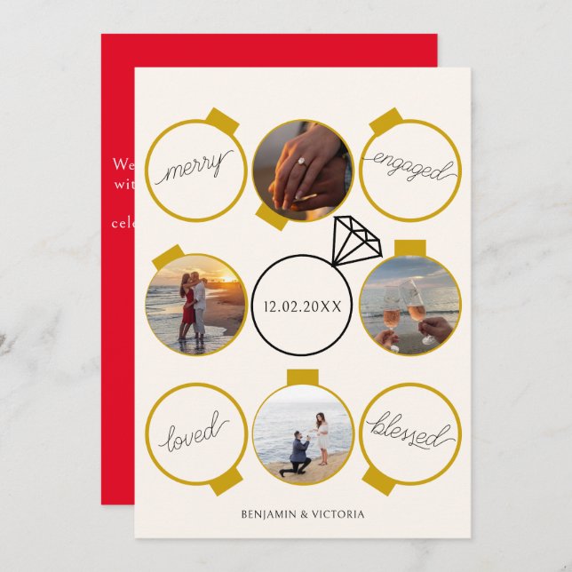 Tarjeta Festiva Ornamentos festivos Feliz y comprometido (Anverso / Reverso)