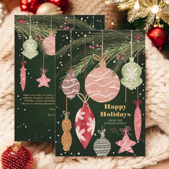 Tarjeta Festiva Ornamentos festivos Ilustraciones festivos (Festive Ornaments Happy Holidays Illustrations Holiday Card)