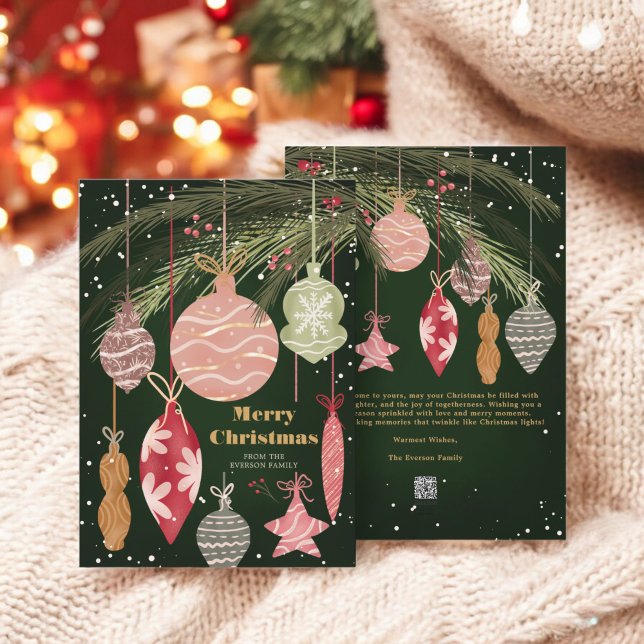 Tarjeta Festiva Ornamentos festivos Ilustraciones navideños feroce (Festive Ornaments Merry Christmas Illustrations Holiday Card)