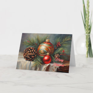 Tarjeta Festiva Ornamentos navideños, bayas, piñas