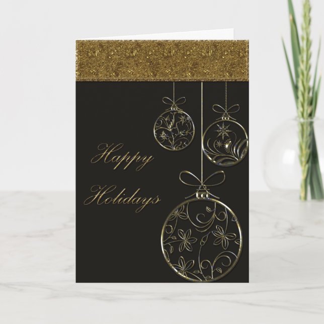 Tarjeta Festiva Ornamentos navideños de chocolate y oro (Anverso)
