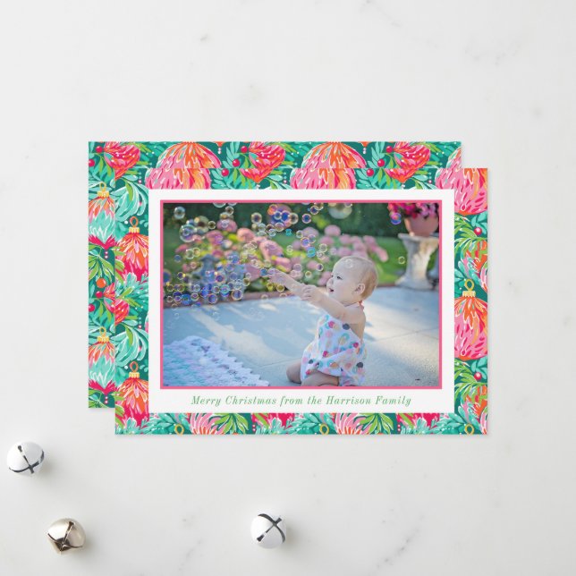 Tarjeta Festiva Ornamentos navideños de la Playa de Palm Brillante (Anverso/Reverso In Situ)