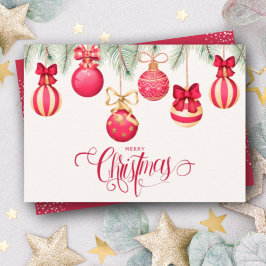Tarjeta Festiva Ornamentos navideños de oro rojo