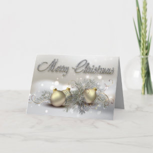 Tarjeta Festiva Ornamentos navideños dorados y plateados