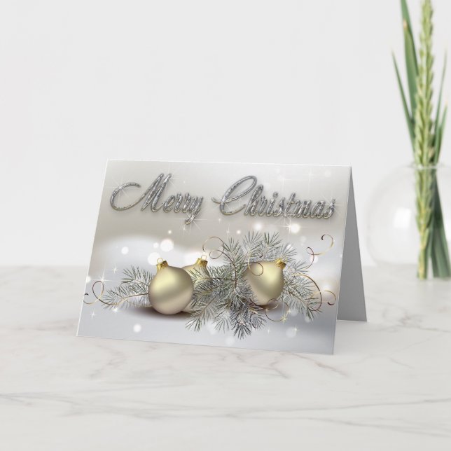 Tarjeta Festiva Ornamentos navideños dorados y plateados (Anverso)