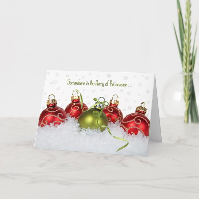 Tarjeta Festiva Ornamentos navideños en nieve (Anverso)