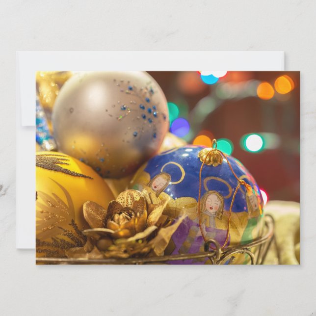 Tarjeta Festiva Ornamentos navideños festivos con ángeles (Anverso)