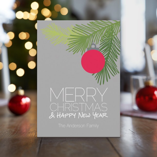 Tarjeta Festiva Ornamentos navideños modernos para Feliz - No foto (Modern, Minimal Christmas Card with Large Ornament)