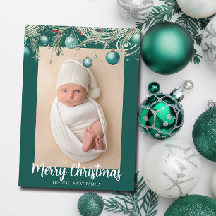 Tarjeta Festiva Ornamentos navideños verde azulados 2 Foto