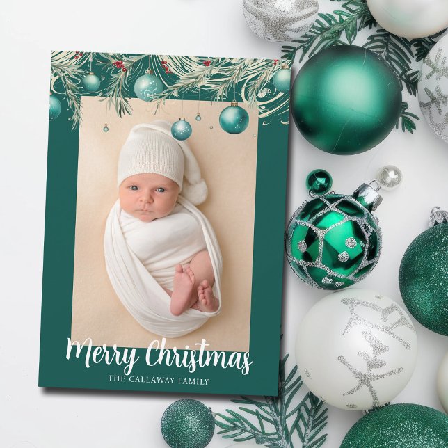 Tarjeta Festiva Ornamentos navideños verde azulados 2 Foto (Subido por el creador)