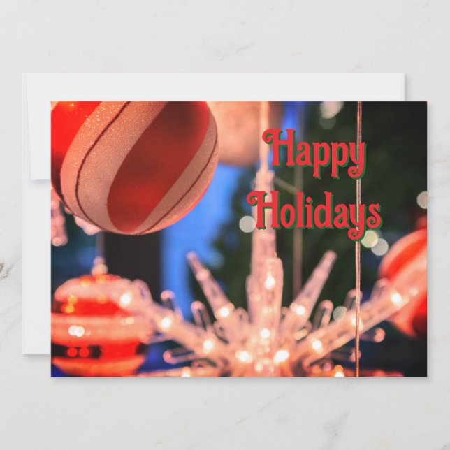 Tarjeta Festiva Ornamentos navideños y fiestas felices (Anverso)