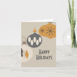 Tarjeta Festiva Ornamentos retro de la era atómica Felices fiestas