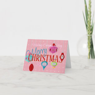 Tarjeta Festiva Ornamentos retro Navidades rosados