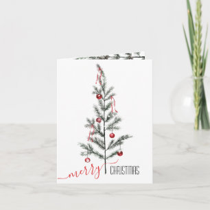 Tarjeta Festiva Ornamentos rojos de árbol de peluca escaso Feliz N