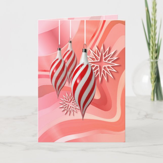 Tarjeta Festiva ORNAMENTOS ROJOS Y BLANCOS de SHARON SHARPE (Anverso)