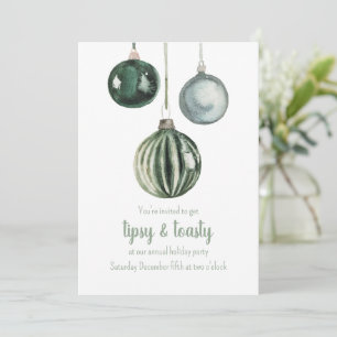 Tarjeta Festiva Ornamentos Vintage Verdes Tipsy y Toasty Fiesta