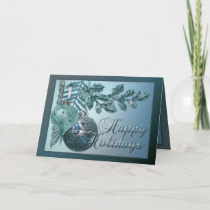 Tarjeta Festiva Ornamentos X-Mas azules elegantes