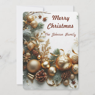 Tarjeta Festiva Ornamentos y ramas de oro de navidades