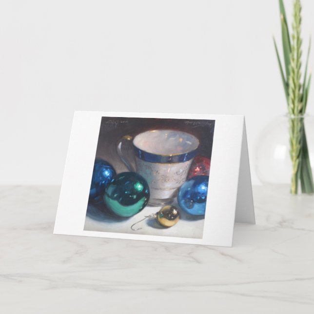 Tarjeta Festiva "Ornamentos y taza de té " (Anverso)