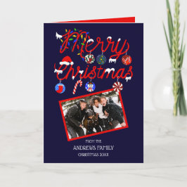 Tarjeta Festiva Ornaments alumbran a Snowy Merry Photo Navidades