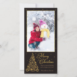 Tarjeta Festiva Ornate Christmas Tree Black Purpurina
