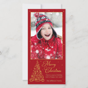 Tarjeta Festiva Ornate Christmas Tree Gold